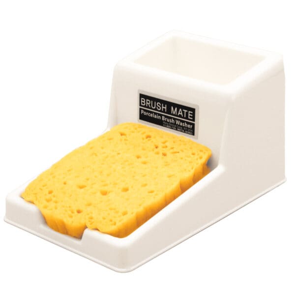 House Brand - BrushMate - Porcelain Brush Washer - With 2 Pop-Up Sponges